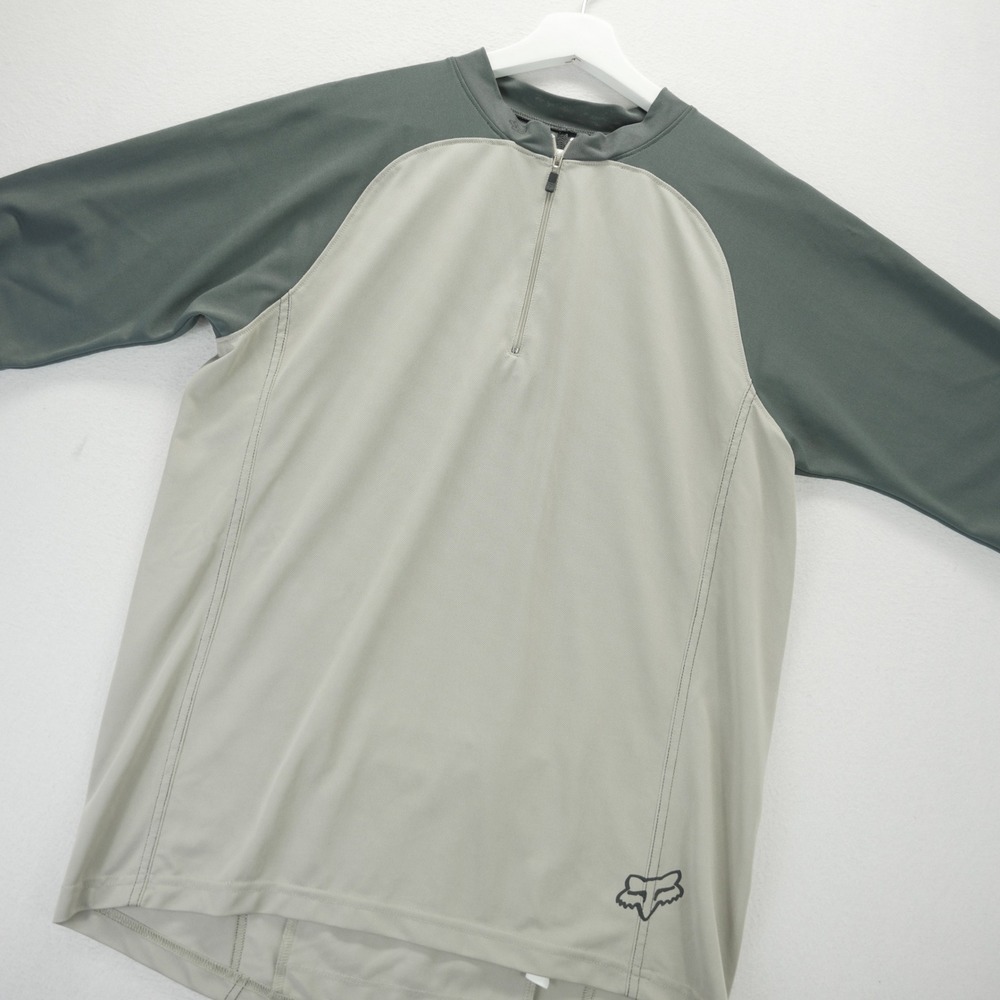 Fox Racing Mens Medium Grey Tan Beige Quarter Zip MTB Cycling Jersey Shirt